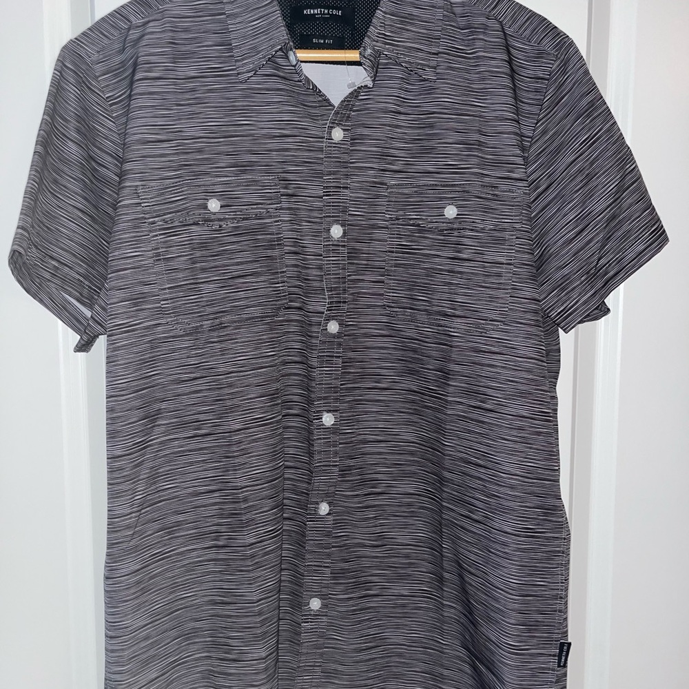 Kenneth Cole Men's Gray Patterned Button Down Shirt